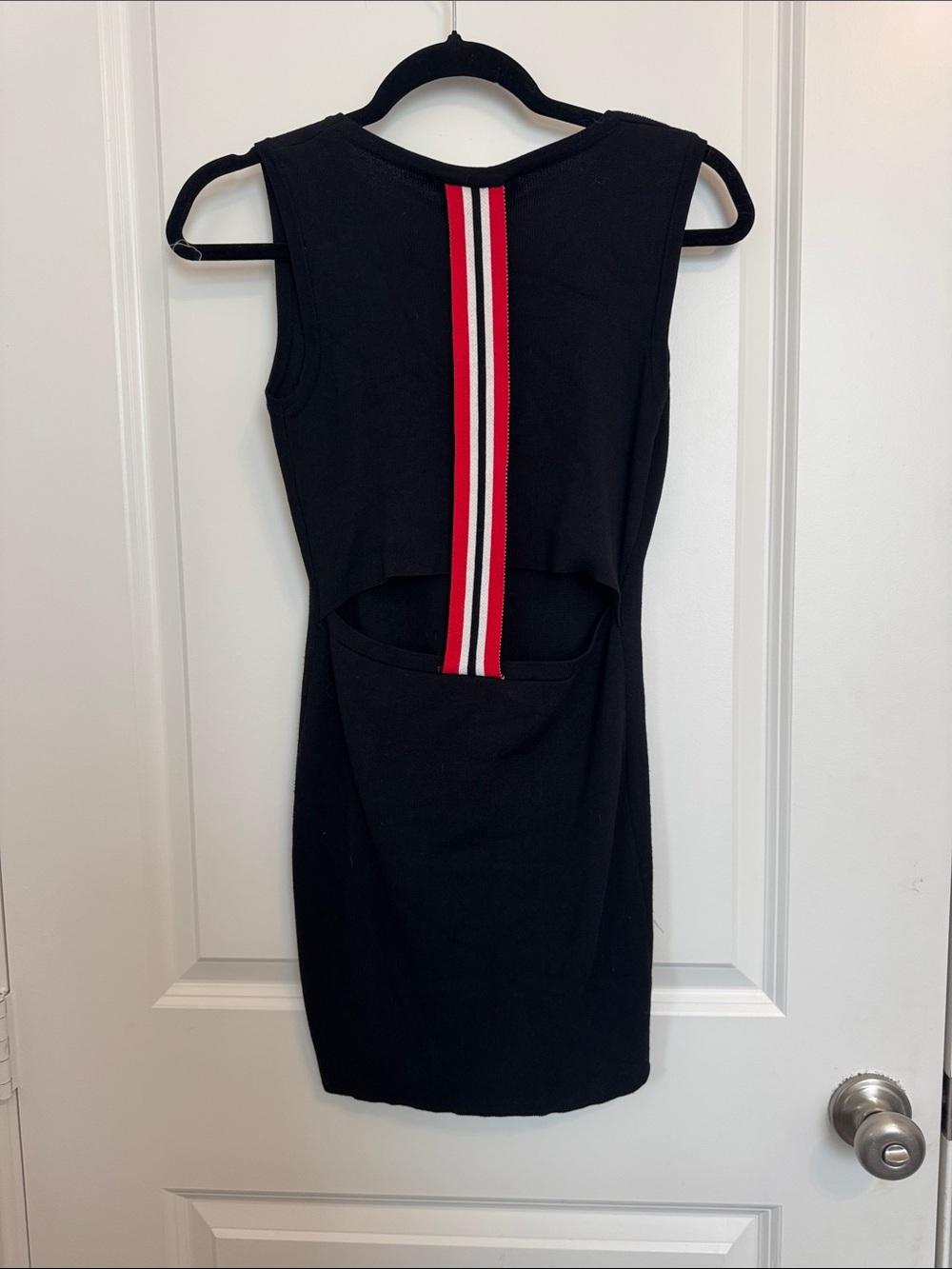 Thom Browne Black Knit Open Back Mini Dress Signature Stripe Small